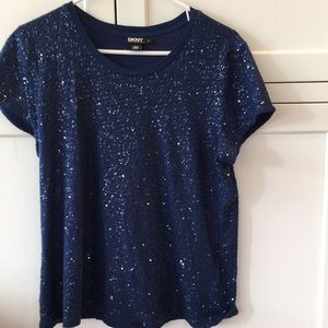DKNY navy large short-sleeved party top